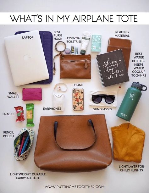 Packing Tips: What to Pack In an Airplane Tote Laptop Purse, Carry On Tote, Airplane Essentials, Travel Essentials Men, Carry On Bag Essentials, Travel Essentials List, Best Water Bottle, Standing In Line, Travel Essentials For Women