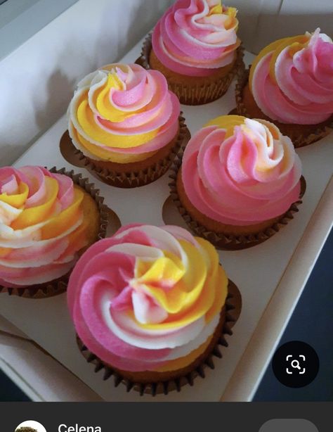 Pink And Yellow 1st Birthday Party, Birthday Cupcakes Aesthetic Pink, Yellow And Pink Birthday Decorations, Pink And Orange Decorations Party, Pink And Yellow Cupcakes, Two Groovy Cupcakes, Groovy Cupcakes Ideas, Pink And Orange Cupcakes, Pink And Yellow Birthday Party