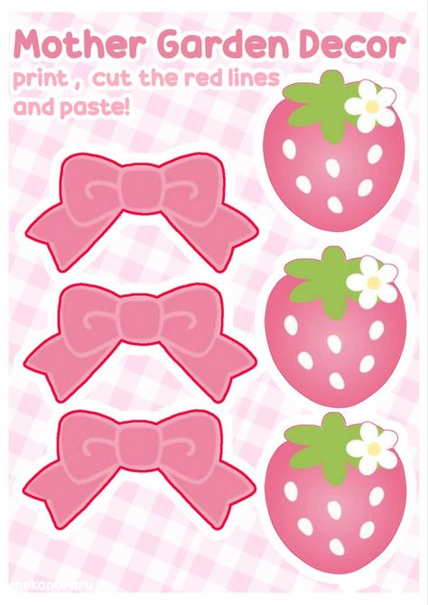 Kawaii Printables, Strawberry Drawing, Mother Garden, Anime Wall Prints !!, Kawaii Crafts, Hello Kitty Crafts, Kawaii Room Decor, Paper Doll Template, Kawaii Core