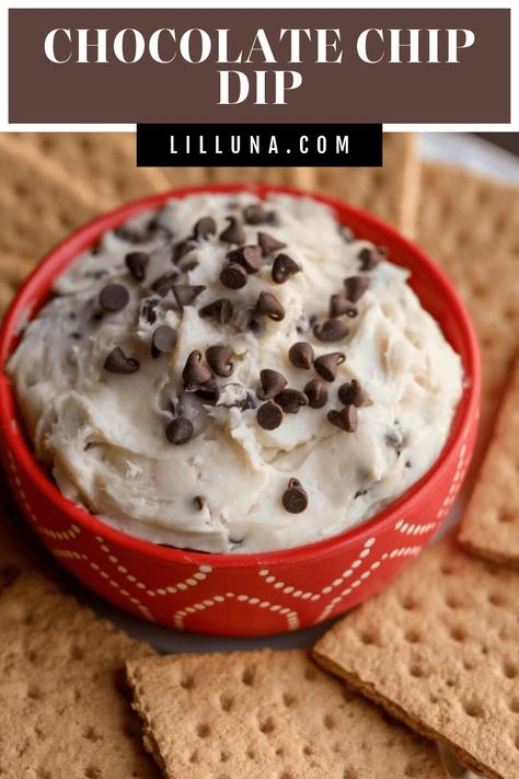 Chocolate Chip Dip is a simple dessert dip filled with mini chocolate chips that tastes like cookie dough! It's perfectly dippable. #chocolatechipdip #chocolatechip #dessertdip #desserts #chocolatechips Chocolate Chip Cookie Dough Dip, Chocolate Chip Dip, Dessert Dip, Cookie Dough Dip, Simple Dessert, Cheese Bites, Dessert Dips, Chip Dip, Chocolate Chip Cookie Dough