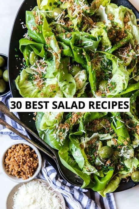 While most meals are improved by the addition of a fresh, crisp green salad, these 30 salad recipes prove that it can be so much more than just a healthy side dish. Crisp And Green Salad Recipes, Mix Greens Salad Recipes, The Best Salad I've Ever Eaten, Green Greek Salad, Best Salad Ever Recipe, Salad Recipes For Steak Dinner, 5 Star Salads, Fancy Green Salad Recipes, Fancy Tossed Salad