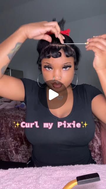 Growing Out A Pixie Black Women, Short Pixie Styles For Black Women, Finger Waves Black Women, Overgrown Pixie Haircut, Grown Out Pixie Black Women, Short Pixie Haircuts For Black Women, Short Curly Pixie Haircuts, Waves Black Women, Curling Pixie Hair