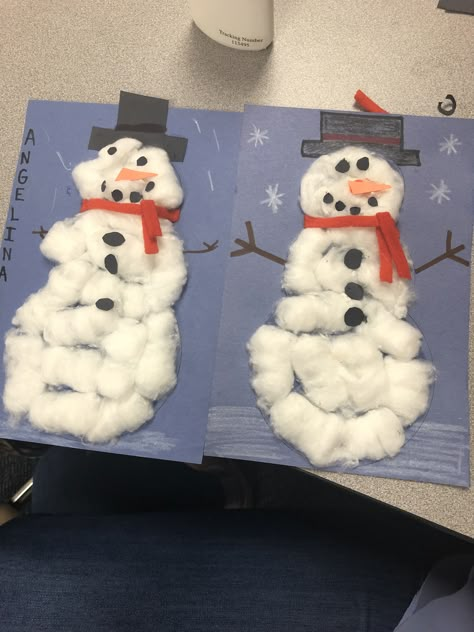 Snow Man Craft With Cotton, Crafts To Do With Cotton Balls, Winter Cotton Ball Crafts For Kids, Snowman Projects For Toddlers, Cotton Ball Santa Craft, Cottonball Snowman Craft, Christmas Cotton Ball Crafts, Christmas Crafts With Cotton Balls, Cotton Ball Snowman Craft