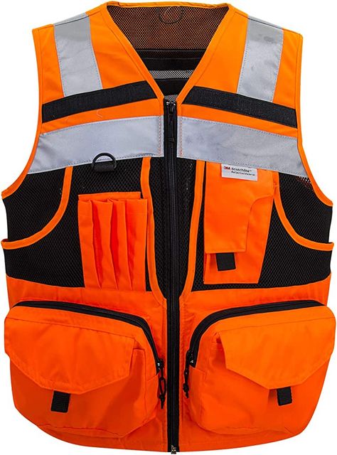 3M Reflective Stripes Safety Vest Hi-vis Orange Knitted Vest with 10 Pockets Bright Construction Workwear for Men and Women. (3XL) : Amazon.ca: Tools & Home Improvement Vest With Pockets, Reflective Vest, Construction Workers, 3m Reflective, Safety Vest, Reflective Material, Reflective Tape, Construction Worker, Oxford Fabric