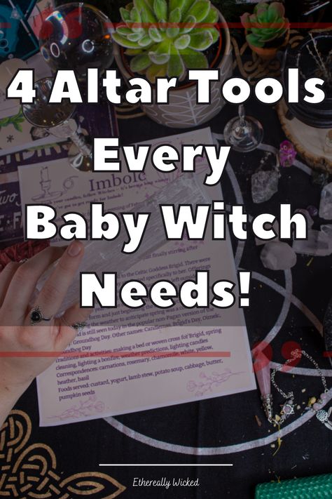 4 Altar Tools Every Baby Witch Needs! Simple Wiccan Altar, Altar For Beginners, Witchcraft Alter Diy, Witch Alter Set Up Ideas, Beginner Witch Altar Setup, Diy Witch Altar Ideas, Making An Altar At Home, How To Make An Altar Witch, How To Make An Alter Witchcraft