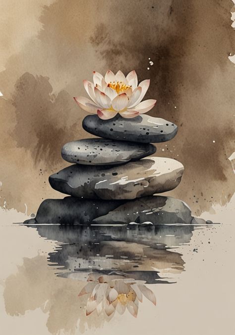 Leonardo Lightning XL watercolor art Watercolor zen balanced s 0 Zen Aesthetic Art, Zen Painting Ideas, Zen Art Paintings, Zen Art Inspiration, Lotus Watercolor, 2025 Images, Calming Wall Art, Image Zen, Zen Painting