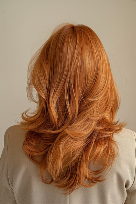 Haircut For Red Hair, Haircut For Redheads, Haircut Ginger Hair, Ginger Hair Mid Length, Red Head With Layers, Shadow Root Copper Hair, Copper Lowlights On Red Hair, Blond Orange Hair, Light Ginger With Blonde Highlights