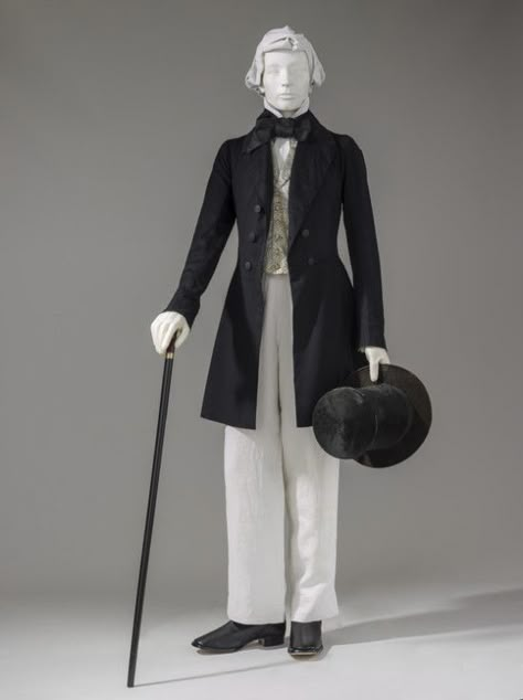 1852 Frock Coat and Trousers.(LACMA) 19 Century Fashion Men, 19th Century Mens Fashion, 1800s Clothing, Fashion History Timeline, 19th Century Men, 1850s Fashion, Victorian Men, Boots 2020, Dress Sketch