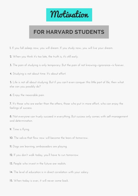 15 Rules of Motivation for Harvard Students Motivation For Harvard Students, Harvard Student Motivation, Harvard Quotes Inspiration, How To Get Into Harvard University, Study Rules Student, Study Like A Harvard Student, Harvard Study Tips, How To Study Like A Harvard Student, Harvard University Motivation