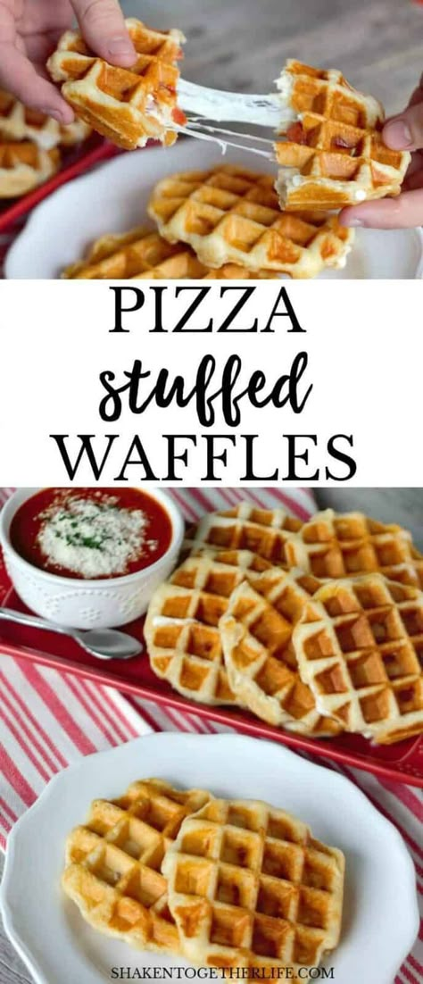 Cherry Dessert Pizza, Mini Waffle Recipe, Refrigerator Biscuits, Stuffed Waffles, Pizza Waffles, Savory Waffle Recipe, Waffle Pizza, Biscuit Pizza, Waffle Iron Recipes