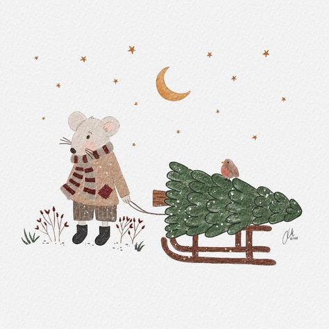 Doodles | Illustration 🌙 | Journals on Instagram: "Merry Christmas everyone ♥️ I wish you wonderful days with your loved ones, delicious cookies, precious conversations, good food, time for Christmas movies and the opportunity to rest. If you don't like Christmas, just enjoy the holidays and time for yourself ✨ it’s a good time to do creative things 🧘‍♀️ I will spend the next few days bonding with my family and otherwise using the time at home to relax and enjoy Christmas to the fullest while Happy Christmas Illustration, Animal Christmas Illustration, Illustration Christmas Card, Christmas Character Illustration, Christmas Animal Illustration, Winter Animal Illustration, Merry Christmas 2024, Xmas Cards Illustration, Christmas Mouse Illustration