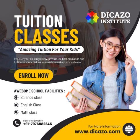 We are starting new batches for tuition from classes 1st to 12th. join now Book Your Free Demo Class Today. https://forms.gle/6orZwTUTL8Kfa6Dy7 Course https://dicazo.com/courses.html - For More Details, Feel Free To Call Or Drop A Message On Whatsapp:- Visit Website:- www.dicazo.com Email Us To- dicazoinfo@gmail.com Call Us At- +91-7976882245 Chat With Us:- wa.me/917976882245 Tuition Banner Design, New Batch Starting Poster, Coaching Classes Poster Design, Tuition Classes Banner, Tuition Classes Poster, Tuition Banner, Tuition Flyer, Class Poster Design, Instagram Ads Design