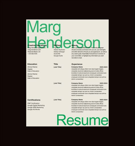 Create a modern resume and cover letter with this minimalist template from Canva. #Canva #Resume#Cv_Design_Inspiration #Creative_Cvs_Design #Graphic_Design_Resume_Examples #Resume_Design_Graphic_Designer Two Page Resume, Colorful Resume Design, Aesthetic Cv Template, Product Designer Resume, Minimalistic Cover Design, Cover Letter Graphic Design, Minimal Cv Design, Portfolio Resume Design, Cv Design Graphic Designer