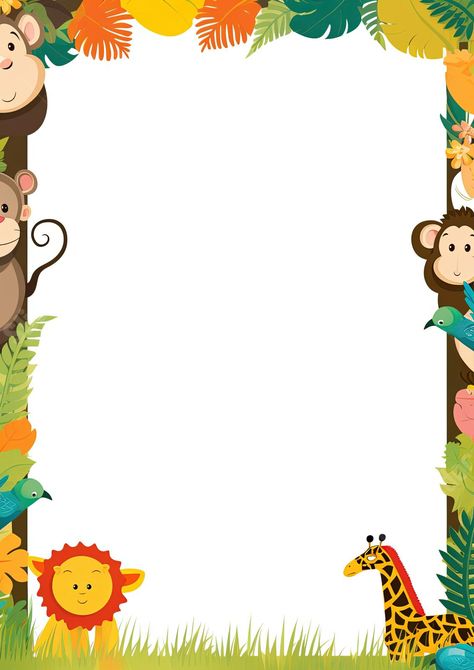 Animal Backgrounds Wallpapers, Jungle Border, Letter A Coloring Pages, Beautiful Borders, Colorful Borders Design, Red Background Images, Border Templates, Animal Templates, Free Printable Stationery