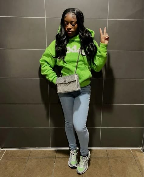 Fly outfit, girly, ASCIS, ascis, shoes, spider hoodie green, purse, handbag, pants, jeans, fly Green Shirt Outfit, Dope Swag Outfits, Spider Hoodie, Shoes Asics, Fly Outfit, Cute Lazy Outfits, Jean Pants, Cute Lazy Day Outfits, Swag Outfits For Girls