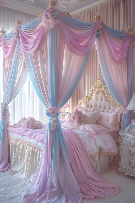 Girls Bed With Canopy, Princes Bed, Bed With Canopy, Romantic Bedding, Galaxy Flowers, Magical Bedroom, Princess Bedrooms, Canopy Ideas, Princess Room Decor