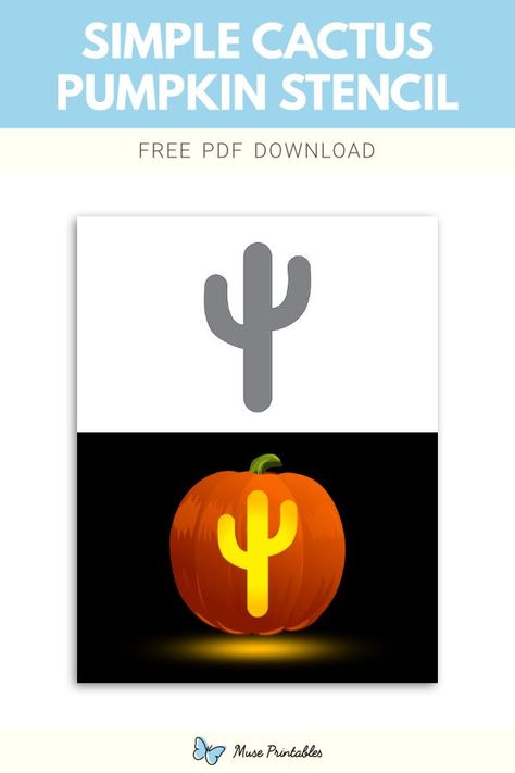 Free printable simple cactus stencil for pumpkin carving. Download it at https://museprintables.com/download/pumpkin-stencil/simple-cactus/ Desert Pumpkin Carving, Western Pumpkin Carving Ideas Stencil, Cowboy Pumpkin Carving Ideas, Western Pumpkin Carving Stencils, Western Pumpkin Carving Ideas, Sun And Moon Pumpkin Carving Stencil, Cactus Stencil, Cactus Pumpkin, Stencil For Pumpkin Carving