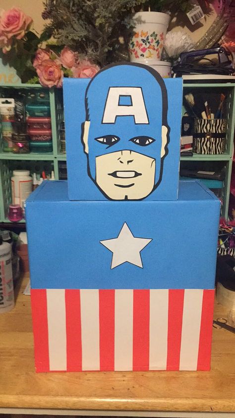 Superhero Valentines Box Ideas, Super Hero Valentine Box Ideas, Steve Valentine Box Ideas, Avengers Valentine Box Ideas, Iron Man Valentine Box Ideas, Captain America Valentine Boxes For Boys, Marvel Box, Shoebox Float, Tide Pods Container