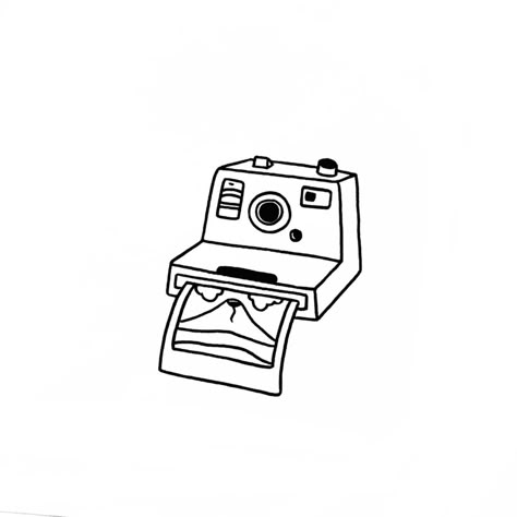 Simple Camera Tattoo Design, Disposable Camera Tattoo, Tattoo Ideas Camera, Polaroid Camera Tattoo, Road Trip Tattoo, Polaroid Camera Drawing, Camera Line Art, Sketch Ideas Aesthetic, Phone Tattoo