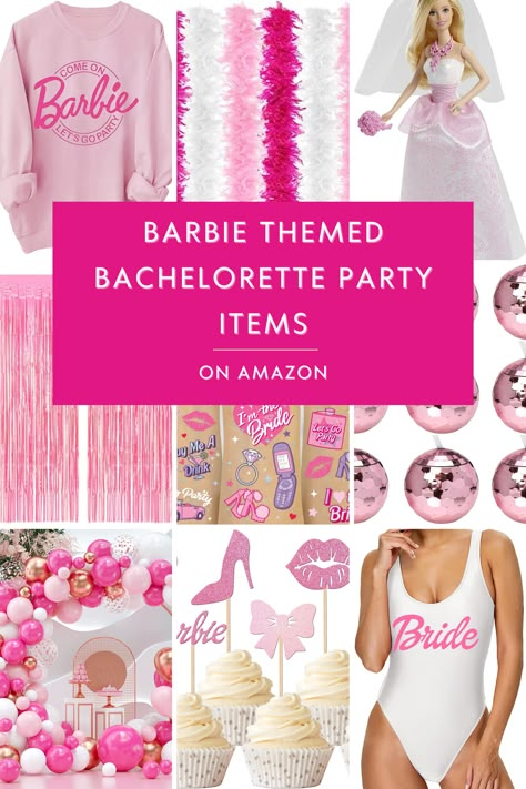 Barbie Theme Hens, Classy Barbie Party, Barbie Themed Bachelorette Party Ideas, Bridal Barbie Bachelorette, Bachelorette Party Themes Barbie, Bachelorette Party Barbie Theme, Barbie Hen Do, Barbie Bachelorette Party Decorations, Barbie Hens Party