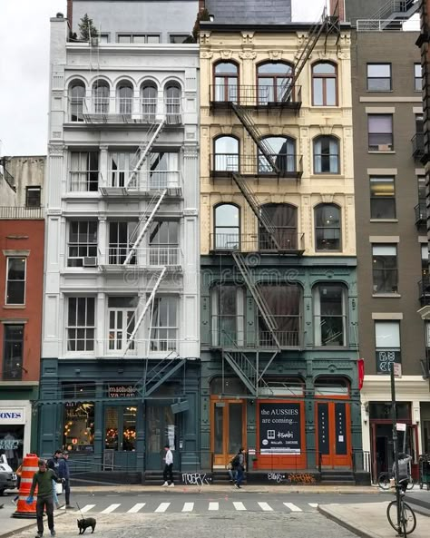 City Editorial, New York Brownstone, New York City Buildings, San Myshuno, New York Buildings, New York Architecture, Soho New York, Building Photography, Fire Escape