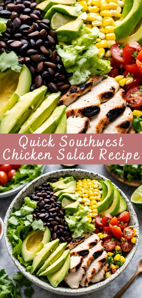 Quick Southwest Chicken Salad Recipe | Cheff Recipes Southwest Chicken Salad Dressing, Southwest Chicken Recipe, Panera Southwest Salad Copycat, Sante Fe Salad Recipe, Healthy Southwest Salad, Healthy Southwest Chicken Salad, Antioxidant Meals, Salad With Chicken Recipes, Southwestern Salad Recipes