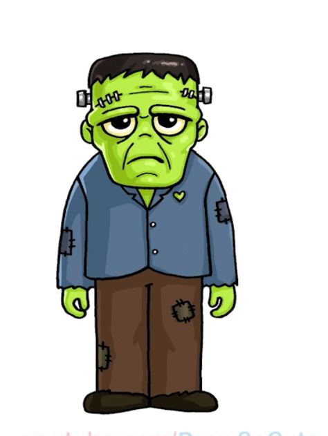 Frankenstein Drawing Easy, Frankenstein Cartoon, Frankenstein Drawing, Scary Cartoon, Halloween Emoji, Draw So Cute, Faces Drawings, Horror Cartoon, Animation Drawing