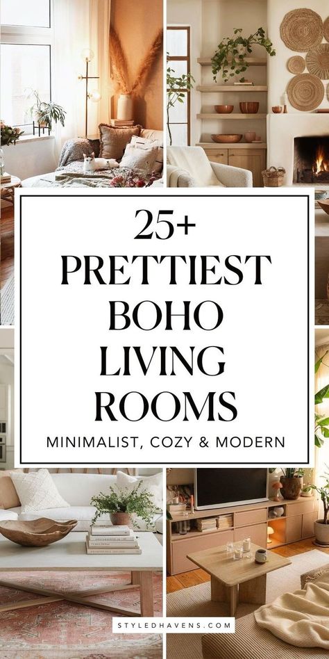 On the hunt for living room inspiration and love the cozy feel of a modern boho living room? Whether your living room style is more simple, you love a bit more color, or are aiming for a totally earthy living room these pretty, minimalist living room spaces are FULL of crazy good boho living room ideas you can totally copy. (SAVE to your earthy living room inspo board for later!) Boho Minimalist Living Room, Minimalist Boho Living Room, Boho Modern Living Room, Boho Farmhouse Living Room, Natural Living Room Decor, Rustic Boho Living Room, Boho Living Room Inspiration, Boho Style Living, Cozy Boho Living Room