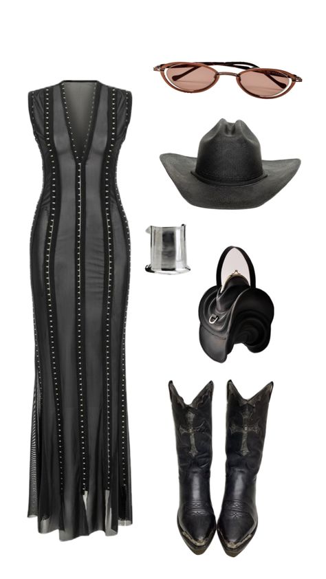 Bohemian Chic Black Women, Vegas Nfr Outfits, How To Dress Up Cowboy Boots For Women, Black Outfits For Nashville, Aesthetic Eras Tour Outfits, Old Money Western Outfits, Dressy Casual Fall Outfits For Women, Vegas Rodeo Outfit Ideas, October Concert Outfit