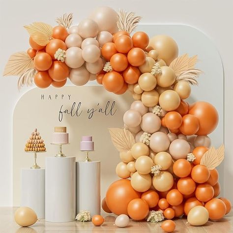 Amazon.com: YJDFWAUT 138pcs Orange Balloon Garland Arch Kit, Burnt Orange Cream Peach Apricot Balloons for Fall Birthday Pumpkin Baby Shower Gender Reveal Bridal Shower Thanksgiving Friendsgiving Party : Home & Kitchen Peaches And Cream Birthday Party, Burnt Orange Decor Ideas, Orange Decorations Party, Orange Balloon Decorations, Orange Birthday Theme, Orange Themed Party, Thanksgiving Photo Backdrop, Home Birthday Decor, Orange Party Decorations