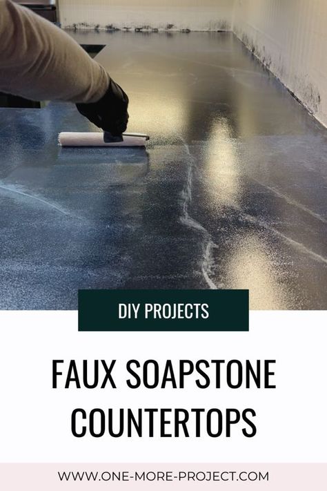 Looking for an upgrade for your laminate kitchen countertops without breaking the bank? Painted faux soapstone countertops are the perfect DIY solution! 🎨✨ With a variety of colors and finishes available, you can customize your countertops to match your unique style. Read our latest blog post for the step-by-step process on how we painted our laminate countertops to look like soapstone. Painted Epoxy Countertops, Painting Laminate Kitchen Countertops, Cheap Diy Countertop Makeover, Diy Soapstone Countertops, Faux Soapstone Countertops Diy, How To Paint Laminate Countertops, How To Paint Kitchen Countertop, Paint Corian Countertops, Painted Countertops Kitchen