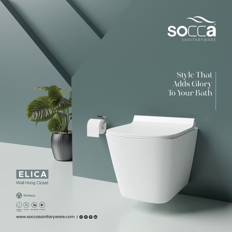 Enhance the essence of minimalism in your bath space with elica wall hung closet.  #soccasanitaryware #bathroomtrends #bathroomdesign #upgrade #bathroomfeels #sanitaryware #bathdesign Wall Hung Closet, Digital Imaging, 3d Ideas, Sanitary Ware, Bathroom Trends, Bath Design, Closet Design, Page Design, Bathroom Design