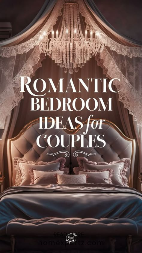 Transform your bedroom into a romantic haven with these enchanting ideas for couples. From soft, ambient lighting to cozy textures and elegant color schemes, discover how to create a space that radiates love and intimacy. Explore stunning decor, from plush bedding to whimsical accents, designed to enhance your shared moments and make every night feel special. Bed Surprises For Him, Leather And Lace Bedroom Decor, Elegant Pillows Decorative, Boho Bedroom For Couples, Honeymoon Bedroom Romantic, Moody Romantic Bedroom Ideas, Romantic Lighting Bedroom, Dream Home Design Bedrooms, Relaxing Master Bedrooms Decor