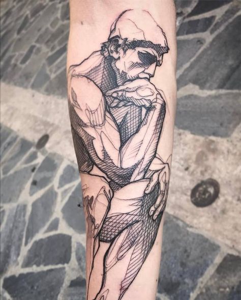 Sculpture Sketch, Japanese Symbols Tattoo, Mangas Tattoo, Sketch Style Tattoos, Explore Tattoo, The Thinker, Greek Tattoos, Stylist Tattoos, Auguste Rodin