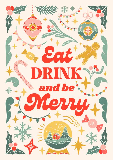 Retro Winter Illustration, Christmas Cookie Graphic, Holiday Season Illustration, Holiday Design Inspiration, Retro Christmas Graphics, Christmas Drinks Illustration, Retro Christmas Graphic Design, Christmas Sweets Illustration, Christmas Retro Illustration