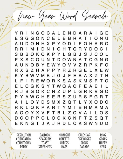 Free New Year SVG files and printable word search with answers for 2025, perfect for adults and kids, featuring festive designs and fun puzzles to celebrate the New Year. New Years Crossword Puzzles, Wordsearches For Adults Free Printable, New Years Free Printables, Free Printable Word Searches For Adults, Hard Word Search Free Printable, Activity Sheets For Adults, Wordsearches For Kids Free Printable, New Years Word Search, Easy Word Search For Kids