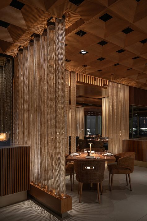 Japanese Dining, Restaurant Flooring, Japanese Interiors, Sopot, Statement Lighting, Cafe Interior Design, Focal Points, Restaurant Interior Design, Tables And Chairs