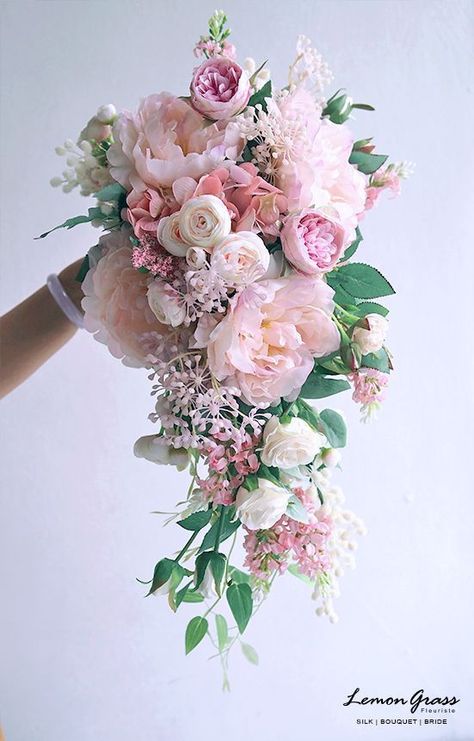 Winter Wedding Bouquet - Discover Your Desire - Act swiftly or you will missed it. Visit for more! Cascading Bridal Bouquets, Silk Bridal Bouquet, Peony Bouquet Wedding, Cascading Wedding Bouquets, Bridal Bouquet Pink, Bridal Bouquet Flowers, Brides Bouquet, Peony Wedding, Cascade Bouquet