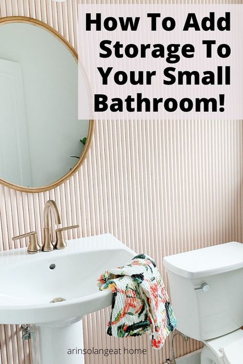 Storage solutions and storage ideas for when you have a pedestal sink or a small bathroom! creative ideas to store toilet paper, toiletries, and more! Organizing Small Bathroom Sinks, Small Bathroom Storage With Pedestal Sink, Storage For Half Bath, Small Guest Bathroom Pedestal Sink, Powder Bathroom Storage Ideas, Small Bathroom Design Pedestal Sink, Bathroom Storage For Pedestal Sink, Powder Bath Storage Ideas, Bathroom With Sink And Toilet Only