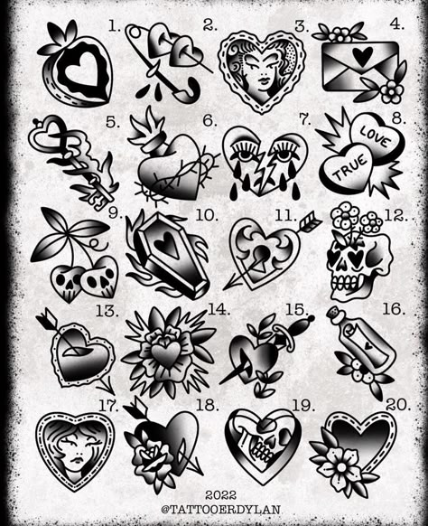 Tattoo Traditional Flash Sheet, Small Cute Traditional Tattoos, Tattoo Flash Practice, Small Black And White Traditional Tattoo, Small Trad Tattoo Flash, Tattoo Gap Filler Ideas American Traditional, Shoulder Tattoos American Traditional, Small Traditional Tattoo Fillers Black, American Traditional Safety Pin Tattoo