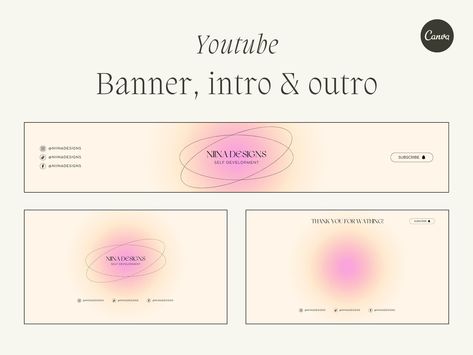 Create a beautiful and professional YouTube channel branding kit with this pastel gradient Canva template. Includes custom logo, thumbnails, banners, and more! #youtubechannelbranding #youtubechannelart . #Youtube_Design_Banner #Youtube_Account_Aesthetic #Youtube_Banner_Ideas_Design #Youtube_Aesthetic_Banner Youtube Account Aesthetic, Aesthetic Youtube Background, Simple Youtube Banner, Aesthetic Yt Banner, Outro Template For Youtube, Youtube Intro Ideas, Youtube Intro Backgrounds, Cute Youtube Banner, Youtube Channel Aesthetic