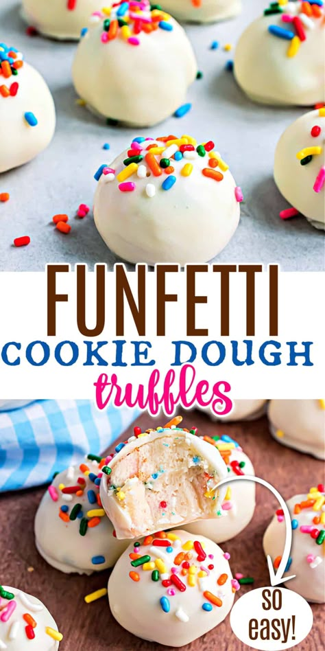 Birthday Oreo Balls, Small Birthday Treats, Funfetti Ideas, Confetti Desserts, Funfetti Truffles, Truffles Recipe Easy, Funfetti Desserts, Easy Birthday Treats, Edible Cookie Dough Healthy