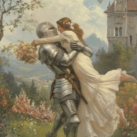 Medieval Romance, Fantasy Love, Rennaissance Art, Romance Art, Knight In Shining Armor, Knight Art, Arte Inspo, Princess Art, Romantic Art