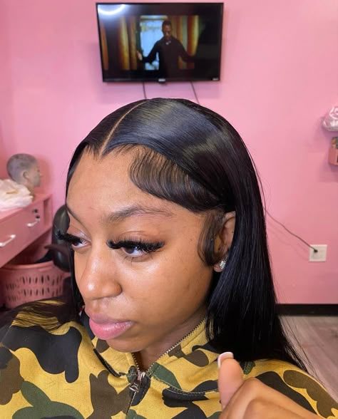 Widows Peak Frontal Wig, Middle Part Behind Ears Hairstyles, Widows Peak Wig Black Women, Middle Part With Widows Peak, Widows Peak Wig, Widows Peak Hairstyles Women, Wig Install Ideas, Lashes And Lipgloss, Wig Ideas For Black Women