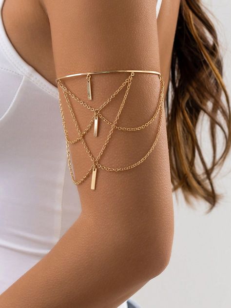 1pc Adjustable Punk Metal Chain Tassel Arm Band, Beach Holiday Style Open Cuff BraceletI discovered amazing products on SHEIN.com, come check them out! Gold Arm Cuff, Upper Arm Bracelet, Arm Cuff Bracelet, Bride Bracelet, Arm Bracelet, Open Cuff Bracelet, Bangles For Women, Punk Vintage, Body Chains