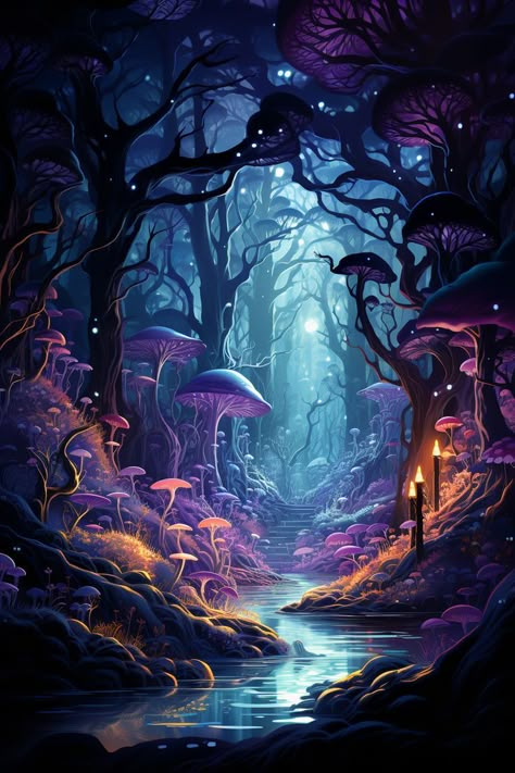 Wonderland Landscape Art, Enchanted Snow Forest, Fae Background, Digital Art Fantasy Magic, Ipad Wallpaper Fantasy Art, Dark Fantasy Background Landscape, Fantasy Worlds Inspiration, Fantasy Magical Forest, Fantasy Landscape Digital Art