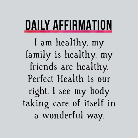 Karla S (K.S) on Instagram: “Daily affirmation. I am healthy, my  family is healthy, my  friends are healthy.  Perfect Health is our  right. I see my body  taking care…” My Health My Right, Healthy Dream Board, Health Affirmations Positive Family, My Family Is Healthy Vision Board, Good Health Affirmations Family, Family Is Healthy Affirmation, Family Health Quotes, Healthy Life Affirmations, Family Health Vision Board