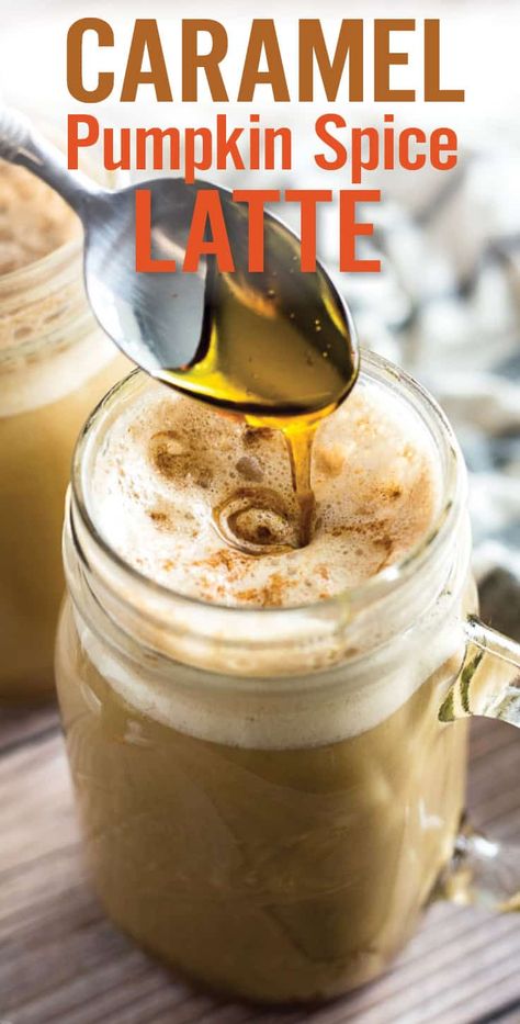 Caramel Pumpkin Spice Latte. Learn how to make Homemade Caramel Pumpkin Spice Latte in a just a few steps. Made with coffee, milk, maple syrup, pumpkin puree and pumpkin pie spice. So delicious and super easy! #pumpkinspice #pumpkinspicelatte #latte via @platingpixels Paleo Pumpkin Spice, Autumn Drink, Healthy Pumpkin Spice Latte, Puree Pumpkin, Homemade Pumpkin Spice Latte, Pumpkin Spices, Caramel Pumpkin, Pumpkin Spiced Latte Recipe, Moist Pumpkin Bread