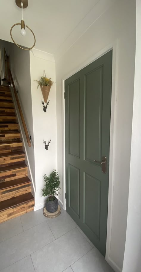 Interior door ideas Interior Green Doors, Green Doors And Trim, Sage Green Interior Doors, Green Doors Interior, Green Interior Doors, Mid Century Interior Doors, Interior Door Ideas, Card Room Green, Quiet House