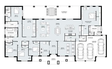 Riverview 49 | Kurmond Homes Single Level 5 Bedroom House Plans, New House Plans One Level, 5 Bedroom U Shaped House Plans, 6 Bedroom House Floor Plan One Level, 5 Bedroom Single Storey House Plans, Acreage Homes Floor Plans, 5bedroom House Plans, U Shape House Design Floor Plans, 6bedroom House Floor Plans